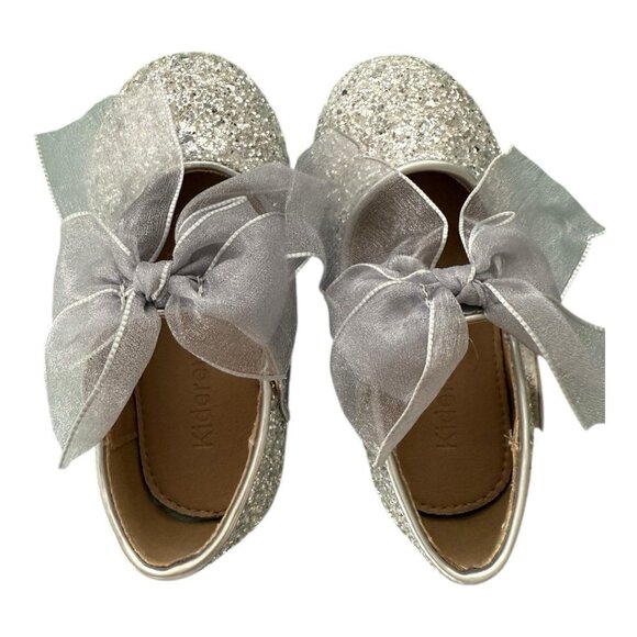 Kiderence Toddler Little Girl Glitter Ballet Flat~Sz 6M~Silver Bow Sticky Close - Picture 10 of 11
